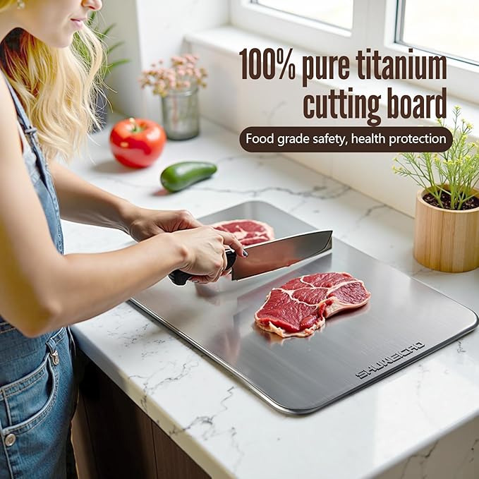 SHUWEICAO- Titanium Cutting Boards For Kitchen, 100% Pure Cut Titanium Cutting Board, Food Grade Quality,Easy To Clean And Will Not Absorb Odors, Suitable For Kitchen Or Outdoor Camping (14.17*9.84in)