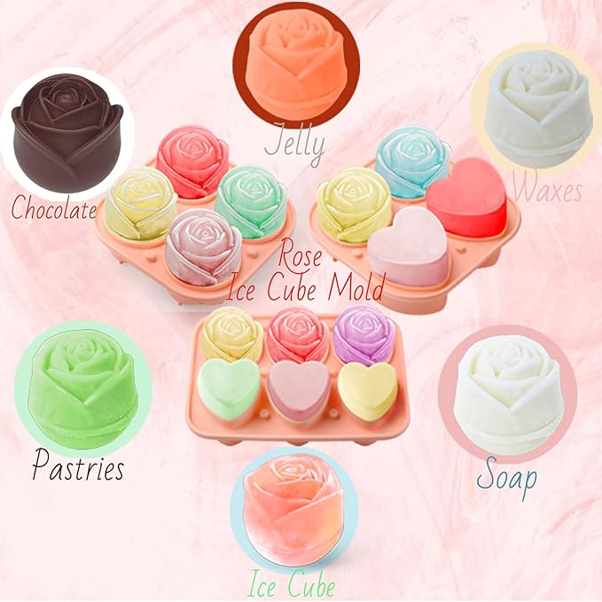 Whiskey Ice Cubes Mold,Rose Gift Ball Ice Maker Mold,8 Ice,Fun Shapes 2in,Silicone Ice Cube Tray for Birthday Christmas Party,Fun Accessories for Gift,Rose Ice Cube Mold for Cocktails,Bourbon