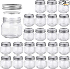 Betrome 8 oz Mason Jars, 24 Pack 240ml Glass Canning Jars with Regular Mouth Lids, Glass Storage Containers for Overnight Oats, Jam, Jelly, Honey, Beans, Spice, Wedding Party Favor, Shower Favor