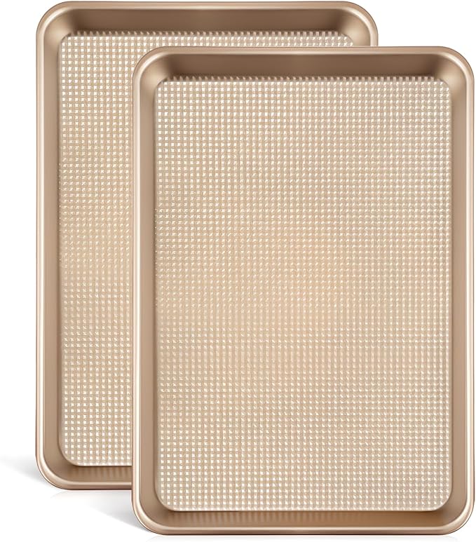 Vinino Baking Sheet Set of 2, Cookie Sheets For Baking with Square Texture Pattern, Thicker Carbon Steel Non-stick Baking Pan Half Pans Tray for Oven 17-GD