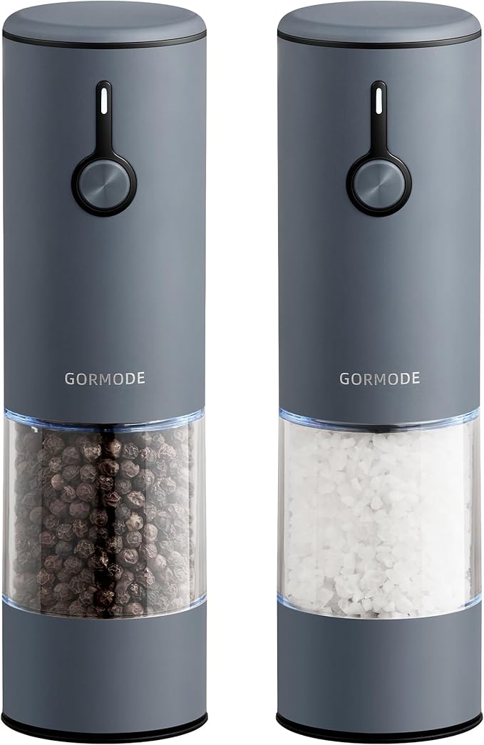 Stainless Steel Electric Salt and Pepper Grinder Set (Wedgwood Blue) - 2 Pack Rechargeable Mills with LED Light, 6 Adjustable Grind Modes & Rustproof Design - Premium Kitchen Tool with USB-C Charging