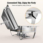 Chafing Dishes for Buffet with Glass Lid (9QT, 2Pack) - Food-Grade Stainless Steel, Rolled Rim Design, Foldable Frame, Lid Holder, Buffet Servers and Warmers Parties, Catering, Weddings