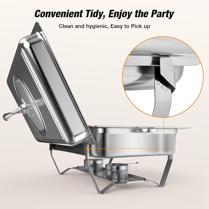 Chafing Dishes for Buffet with Glass Lid (9QT, 2Pack) - Food-Grade Stainless Steel, Rolled Rim Design, Foldable Frame, Lid Holder, Buffet Servers and Warmers Parties, Catering, Weddings