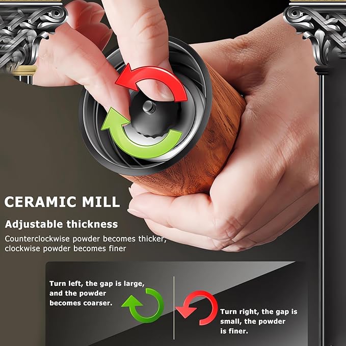 Manual Coffee Grinder, Stainless Steel Body Coffee Bean Grinder, Adjustable Ceramic Conical Mill,Foldable Handle Portable Coffee Grinders