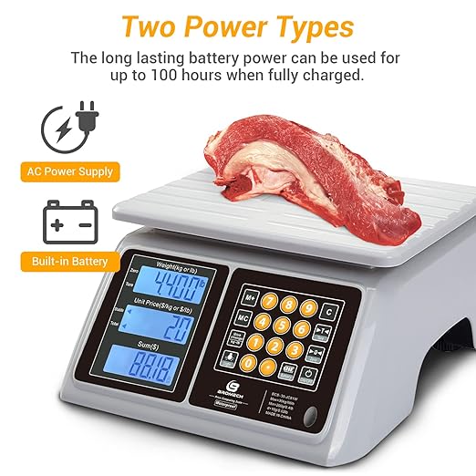 Price Computing Scale 66lb Digital Rechargeable Commercial Weight for Produce Food Meat Fruit Vegetable with Dual Large Display, Give Change Function and 5 Direct Plus Included, Not for Trade