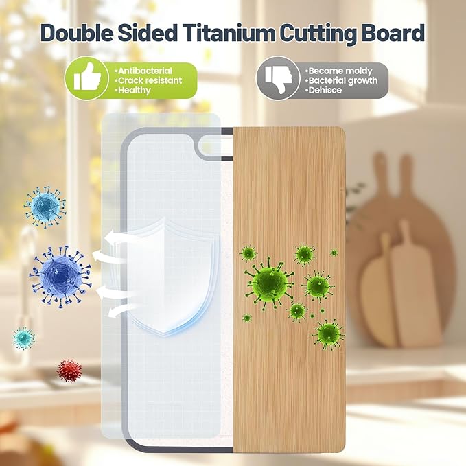 Titanium Cutting Boards for Kitchen - Double Sided with Juice Groove & Non-Slip Feet, Food Grade Chopping Board, Dishwasher Safe & Knife-Friendly (15.2"x10.4")