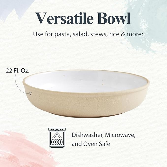 Portmeirion Minerals 8.7-Inch Low Serving Bowl, Moonstone - Handmade in Portugal, Unique Stoneware Glaze for Kitchen, Microwave & Dishwasher Safe - Shallow Stackable Tableware for Cereal, Soup, Salad