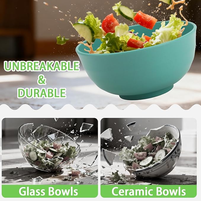 Wheat Straw Bowls 60 OZ, Unbreakable Large Salad Bowl Set of 6, Microwave and Dishwasher Safe Big Bowls for Kitchen, Camping, Picnic, RV, Serving Bowl Set for Ramen, Cereal, Soup - Multi
