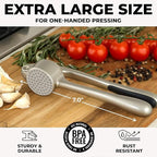 Zulay Kitchen Large Premium Garlic Press Set - Bigger Bowl for Bigger Garlic - Rust Proof & Dishwasher Safe Garlic Mincer Tool - Easy-Squeeze, Easy-Clean Silicone Garlic Peeler & Brush (Silver)
