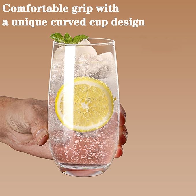 16.9 oz Drinking Glasses, Water Cocktail Glasses, Glasses Drinking Set of 4, Highball Glasses Drinking, Glassware Glass Cups Set for Ice Coffee,Mojito,Juice