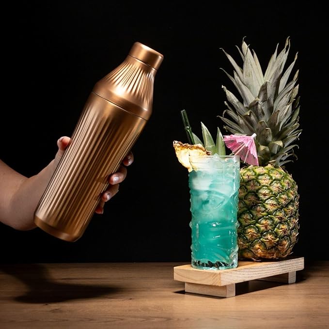 Elevated Craft Diamond Edition Hybrid Cocktail Shaker Set - Premium Vacuum Insulated Brushed Copper, 28 oz, Includes Built-In Strainer, Precise Measuring Top & XL Polishing Cloth - Martini Shaker