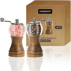 Pepper Mill Classical Roast Black Manual Wood Pepper Grinder Set, Zinc Alloy Handle Shakers Adjustable Coarseness Retro Style Wood Salt & Pepper Mill Sets，Enjoy Fresh Pepper (2pcs-5in)