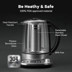 Mecity Electric Tea Kettle with Removable Infuser, 9 Preset Brewing Programs, Temperature Control, 2 Hours Keep Warm, Borosilicate Glass, 1.7 Liter, 1200W