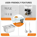 WILPREP 5-Pan Commercial Food Warmer with Sneeze Guard, Five 1/2 Pans, 1500W Countertop Electric Steam Table, 86-185°F Adjustable Temp Control, Stainless Steel Buffet Bain Marie