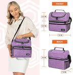 OPUX Lunch Box For Women, Insulated Large Lunch Bag Adult Work, Double Decker Lunchbox Meal Prep, Dual Compartment Leakproof Lunch Cooler, Soft Lunch Pail Tote for Girls Kids School (Purple 16 Cans)