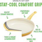 GreenLife Soft Grip 1QT and 2QT Saucepan Set, Healthy Ceramic Nonstick, Non Toxic PFAS & PFOA-Free, Dishwasher Safe, Glass Lids, Stay-Cool Handles, Easy Clean Cookware, Kitchen Essentials, Yellow