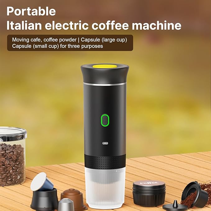 Decdeal Cordless Coffee Machine for Car Home Travel 3 in 1 Electric Coffee Maker Work With Capsule and Ground Coffee 15Bar Mini Cold Brew and Heating Coffee Maker with 150ml Cup