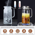 42OZ Glass Pitcher with Lid and Spout, Water Jug, 1250ml Carafe for Hot/Cold Water, Juice and Homemade Beverage, Large Iced Tea Pitcher for Coffee