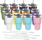 Amtidy 12 Pack 30oz Travel Mug, Powder Coated Stainless Steel Vacuum Double Wall Bulk Tumbler, Durable Insulated Coffe Cup with Splash Proof Lids straw and cleaning brush，for Home, Office, Party