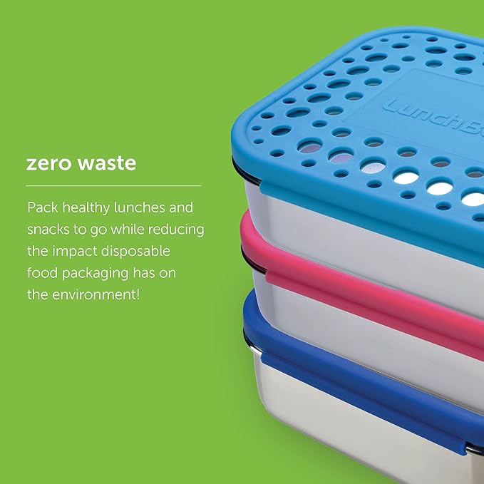 LunchBots Large Trio Stainless Steel Lunch Container -Three Section Design for Sandwich and Two Sides - Metal Bento Lunch Box - Eco-Friendly - Stainless Lid - Aqua Dots