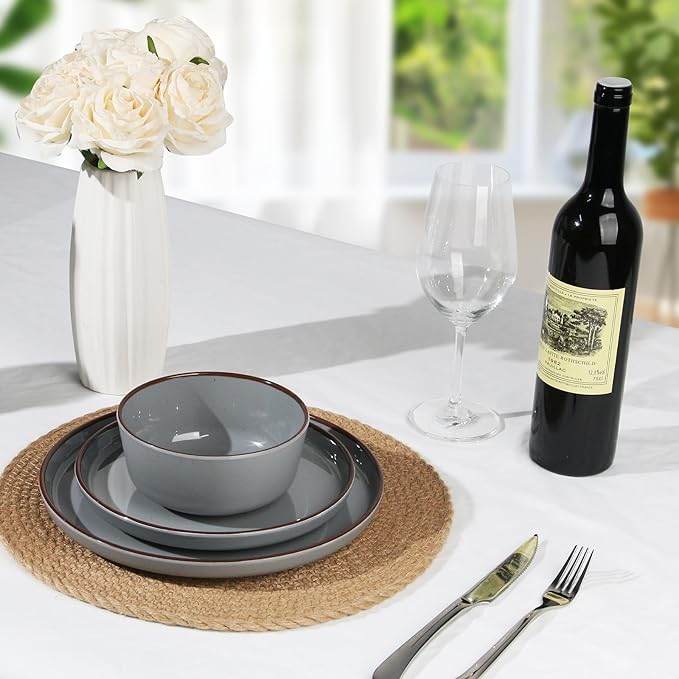 12-Piece Melamine Dinnerware Sets – Unbreakable Plates & Bowls Sets for Outdoor, Camping, Picnic, Party – Durable Dishware Sets, Lightweight & Shatterproof (Fog Gray)