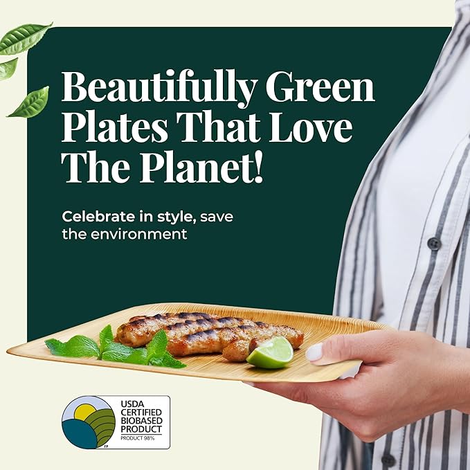 Palm Leaf Plates 10 Inch Bamboo Paper Disposable 50 Bulk Dinner Round Party Plates Event Tableware Eco Biodegradable Compostable Wooden Plate Best Alternative to Plastic Plate