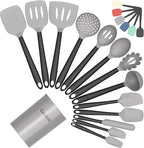 Coukre Silicone Kitchen Cooking Utensils Set with Holder – Heat-Resistant, Food-Grade Kitchen Tools, Spatula, Spoon & Gadgets for Non-Stick Pans, Dishwasher Safe (14, Gray)
