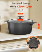 Nuwave 6QT LUX Healthy Enameled Cast Iron Dutch Oven Pot with Lid, Heavy Duty 7-Layer Enamel, Enhanced Rust Protection, Dual Handles, Oven Safe to 500°F for Sourdough Bread Baking, Braise, Stew, Roast