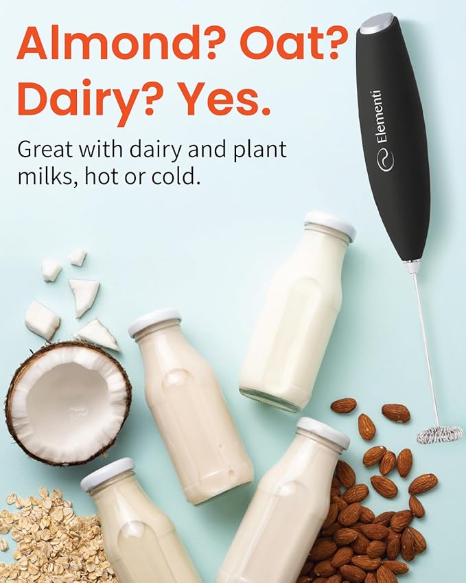 Elementi Drink Mixer Handheld - Electric Stirrer and Powerful Protein Powder Mixer Wand, Easy-to-Use Mini Frother Wand for Quick Delicious Cocktails, Milk Frother and Coffee Stirrers (Orange)