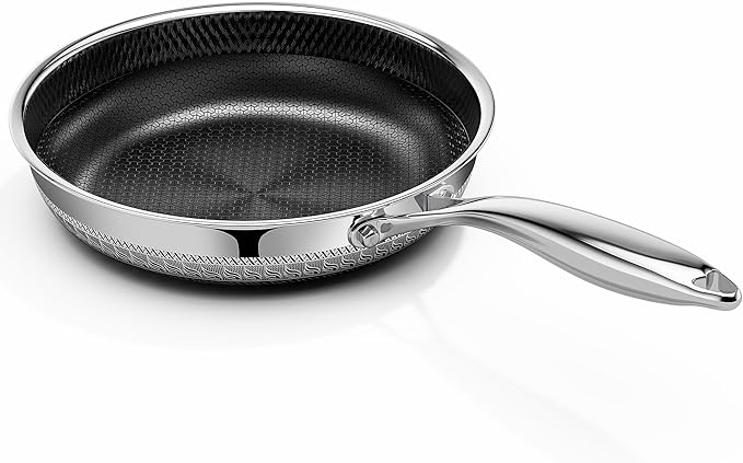Innerwell 8 Inch Non Stick Pans, Titanium Ceramic Tri-Ply Stainless Steel Skillet Frying Pan Small Hybrid Nonstick Cooking Pan No Toxic Egg Frying Pan, Induction Compatible, PFAS/PFOA/PTFE Free