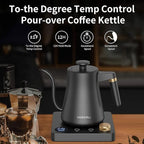 1200W Gooseneck Kettle with ±1℉ Temperature Control,Pour Over Electric Kettle for Coffee & Tea,Digital Display,4 Temp Preset,12H Keep Warm,100% Stainless Steel,Rapid Heating,1L,Matte Black