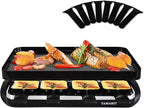 TAMARIT Classic 8 Person Raclette Grill 1500W Electric Tabletop Grill with Reversible Plate, 8 Non-Stick Raclette Trays & Spatulas Indoor Portable Korean BBQ Barbecue Grill, Party Grill Black