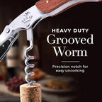 Zulay Kitchen Corkscrew Wine Opener - Premium 420 Stainless Steel & Rosewood Wine Bottle Opener - Double Hinged Opener with Foil Cutter & Cap Remover - Rosewood