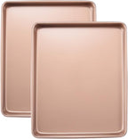 Heavy Duty Baking Sheets for Toaster Ovens - 12.5x10.5 Inch Nonstick Cookie Pan Set (0.8mm 2X Thicker Carbon Steel) Warp & Rust Proof, PFOA Free -Champagne Gold Trays