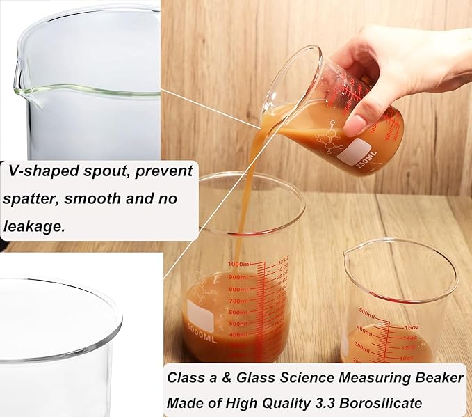 High Borosilicate Glass Measuring Cup-V-Shaped Spout,250ml(8OZ) Glass Measuring Beaker for Kitchen or Restaurant, Easy to Read