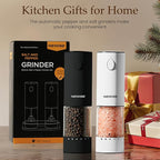 Electric Salt and Pepper Grinder Set, Rechargeable with LED Lights, Stainless Steel Automatic Pepper & Salt Mill, Adjustable Coarseness, Large Capacity, Black/White