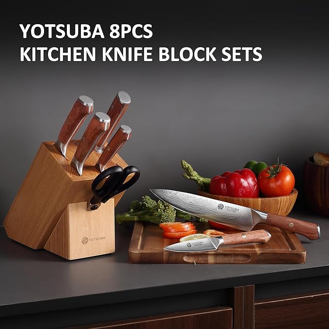 YOTSUBA Kitchen Knife Set with Block, High Carbon Stainless Steel Sharp Knife, with Gift Box (8 PCS Knife Set with block)