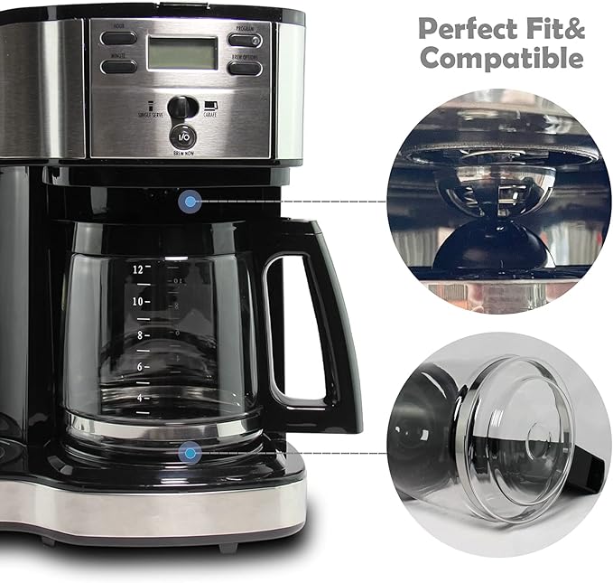 12-Cup Replacement Glass Carafe Pot Compatible with Hamilton Coffee Maker Models 46310, 49976, 49966, 49350, 49957, 49954, 49933, 49980A, 49980Z, 49983, 49618, 46300, 49950