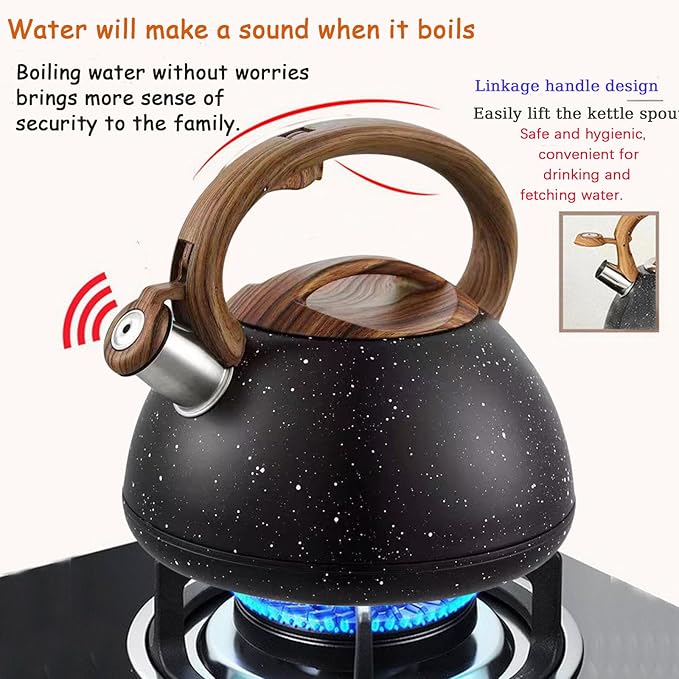 3.1QT/3L Whistling Tea Kettle for Stove Tops,Tea Kettle for Stovetop,Stainless Steel Tea Pot with Anti-Heat Handle and Simple Touch Button to Control Kettle Outlet