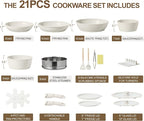 21PCS Pots and Pans Set Ceramic, Pots and Pans Set Non Stick, Removable Handle, Stackable, Nonstick Cookware Set, Non Stick for Cooking