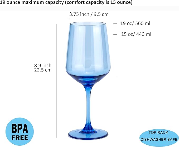 KOXIN-KARLU Unbreakable Classic 18 ounce All-Purpose Plastic Stem Wine Glasses Acrylic Glasses, set of 6 Multicolor