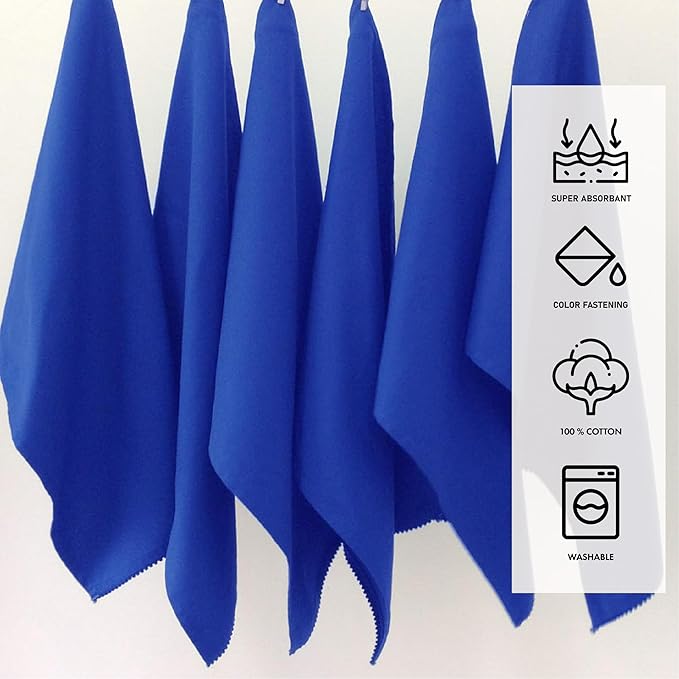 Kitchen Towels 100% Cotton Solid Kitchen Dish Cloths Hand Towel Reusuable Dish Towel for Cleaning & Drying Tea Towels Set with Hanging Loop - 18"x28" -Blue, Pack of 6