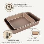 Nonstick 9x9 Baking Pan | PFOA & BPA Free Non Toxic 9 x 9 Inch Cake & Brownie Pan | Best Nontoxic Square 9x9 inches Pans for Baking | Non Stick Carbon Steel Gold Baking Ware