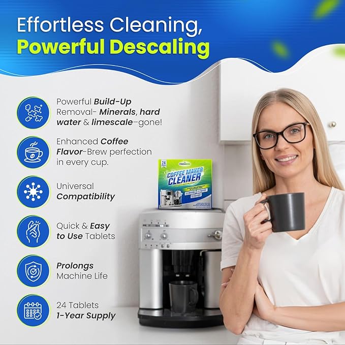 Coffee Machine Descaler & Cleaner Tablets - 24 Count, Uses for Keurig, Breville, Miele, Delonghi, Ninja, Nespresso, Coffee Maker Pot cleaning Tabs, Descale Drip Coffee & Espresso Machines