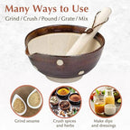 TIKUSAN Japanese Ceramic Ripple Ridge Mortar & Pestle Suribachi Bowl and Surikogi Set with Spout 7.1 inches Made in Japan (Brown)