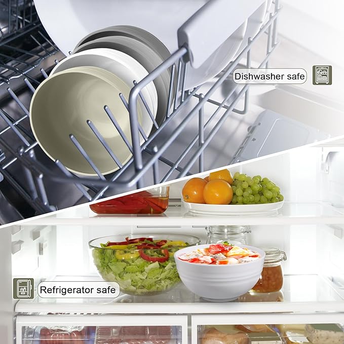 12 Pcs Unbreakable Cereal Bowls Set, 26 Oz Wheat Straw Bowls Set, Microwave & Dishwasher Safe Bowls for Kitchen, Reusable Plastic Bowls for Soup, Salad and Snack, BPA Free, White