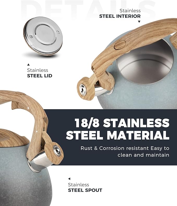 POLIVIAR Tea Kettle, 2.7 Quart Stovetop Tea Kettle, Audible Whistling Teapot with Crackle Finish, Food Grade Stainless Steel for Anti-Rust, Anti Hot Handle, Suitable for All Heat Sources (JX2023-LYL)