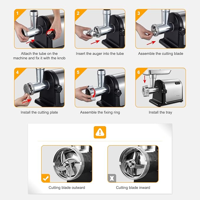 AAOBOSI #10 Meat Grinder Electric [3000W] Heavy Duty Stainless Steel Meat Mincer with 3 Grinding Plates, 3 Sausage Stuffer Tubes & Kubbe Attachments,Easy One-Button Control