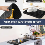 Black Silicone Trivet 16'' X 12'' Silicone Hot Pads for Kitchen Nonslip and Heat Resistant Hot Pads Trivets for Kitchen Quartz Countertops (Black)