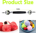 4 Pack Double Ended Headed Fruit Icecream Ball Spoon,430 Stainless Steel Melon Baller,Smooth Round Melon Balls Melon Scoop for Watermelon/Ice Cream/Fruits/Sorbet/Meatball
